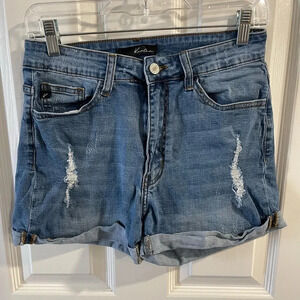 KanCan Cuffed High Rise Distressed  Medium Wash Jean Shorts Size 9
